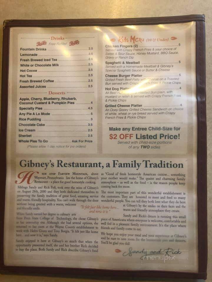 Gibney's Restaurant - Waymart, PA menu_pic