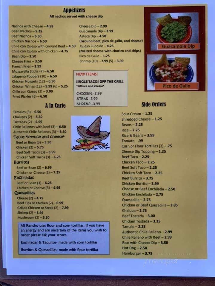 Menu of Mi Rancho Mexican Restaurant & Grill in Rupert, WV 25984