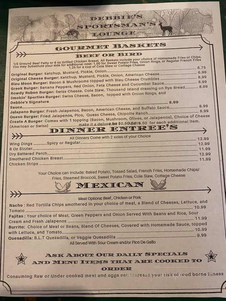 Debbie's Sportsman Lounge - Baldwin, MI menu_pic