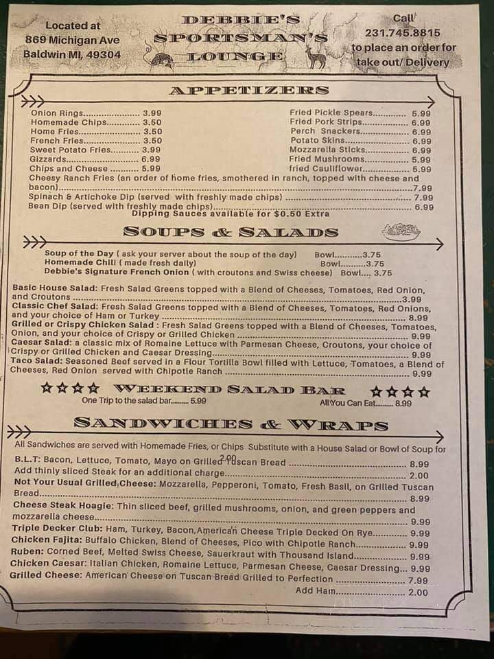 Debbie's Sportsman Lounge - Baldwin, MI menu_pic