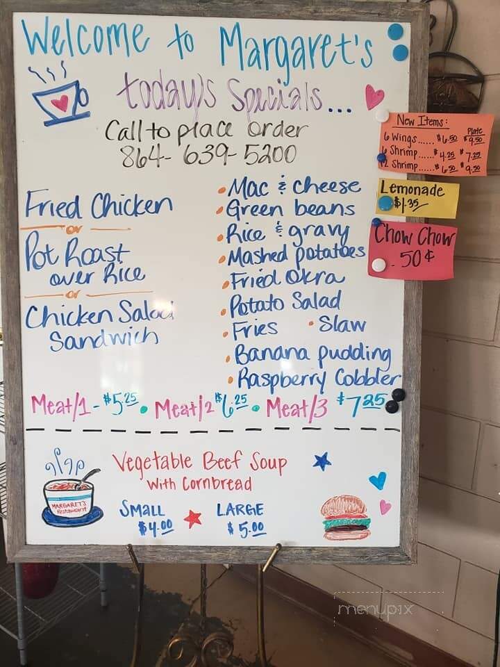 Margaret's Restaurant - Norris, SC menu_pic
