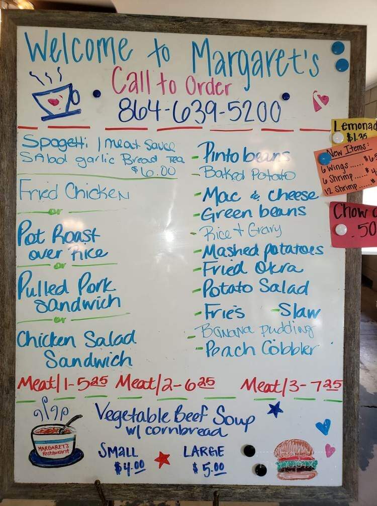 Margaret's Restaurant - Norris, SC menu_pic