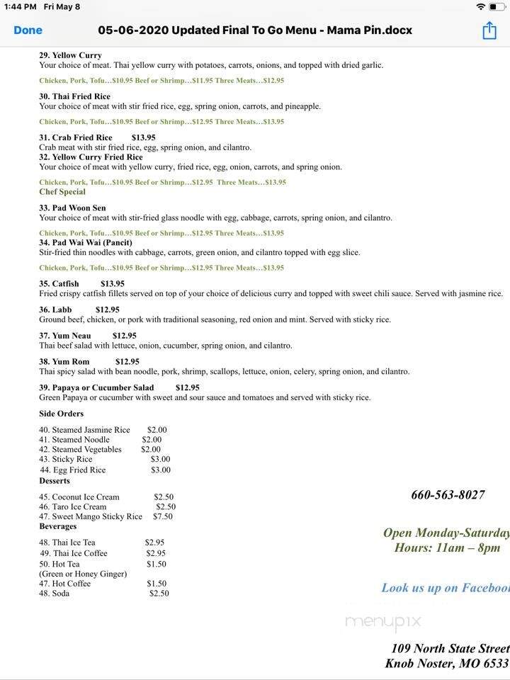 Mama Pins - Knob Noster, MO menu_pic