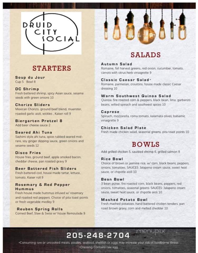 Druid City Social - Tuscaloosa, AL menu_pic
