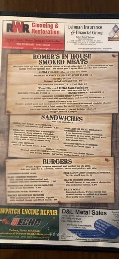 Romer's Restaurant and Spirits - Lagrange, IN menu_pic