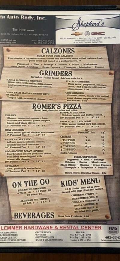 Romer's Restaurant and Spirits - Lagrange, IN menu_pic