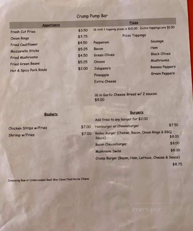 Crump Pump Bar - Linwood, MI menu_pic