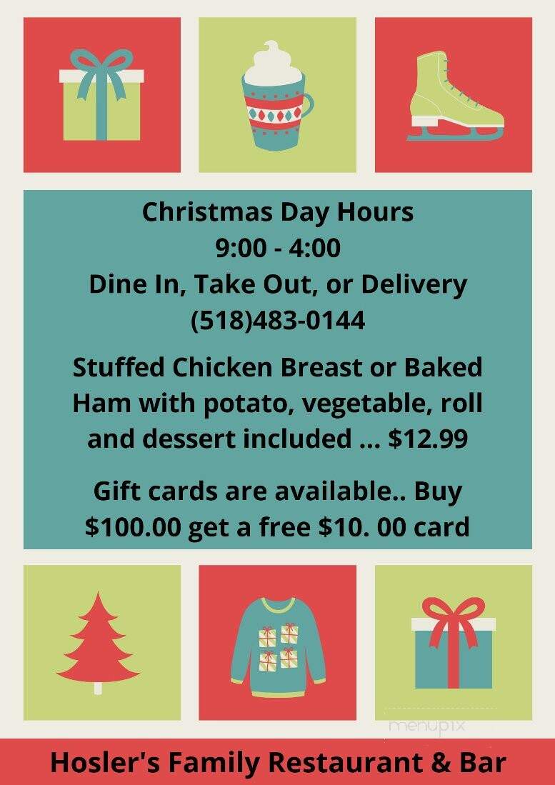 Hosler's Family Restaurant - Malone, NY menu_pic