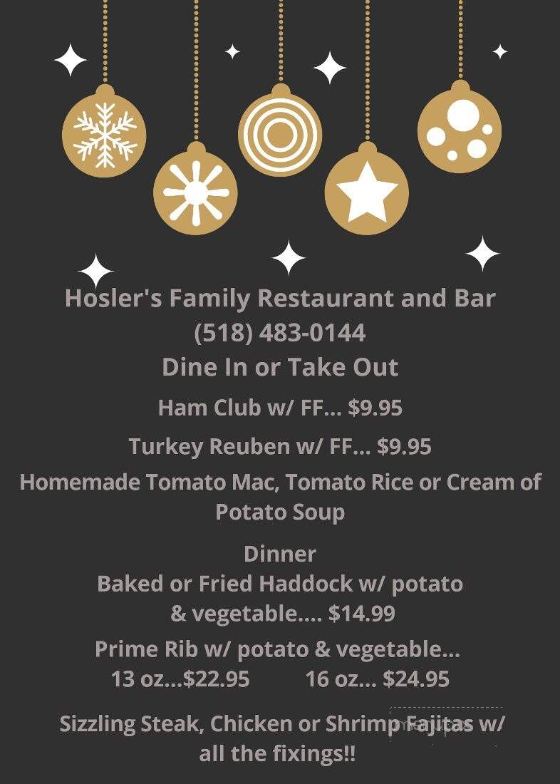 Hosler's Family Restaurant - Malone, NY menu_pic