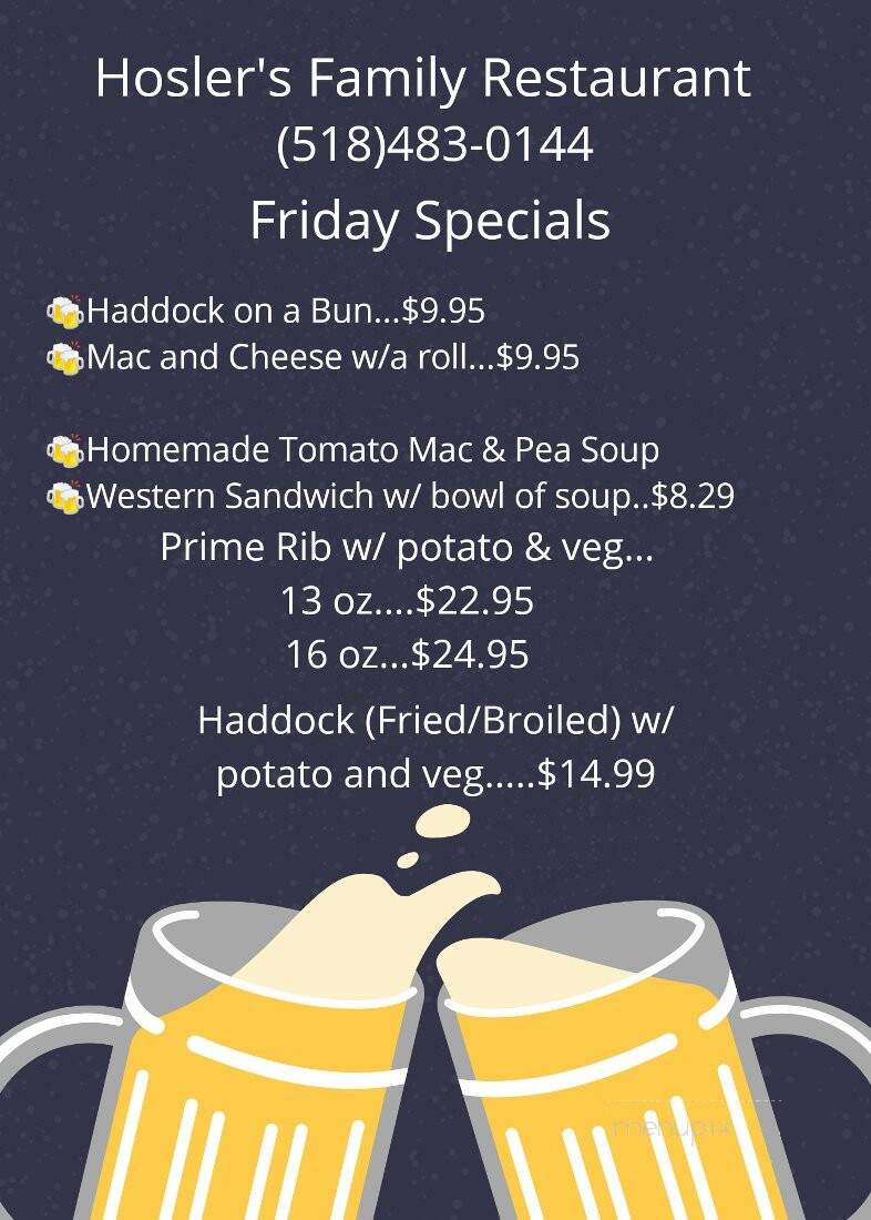 Hosler's Family Restaurant - Malone, NY menu_pic
