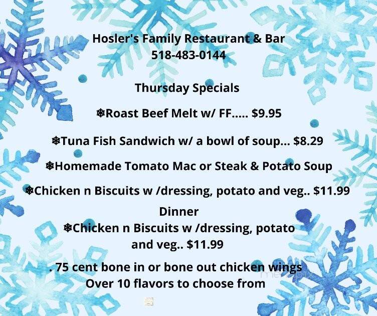 Hosler's Family Restaurant - Malone, NY menu_pic
