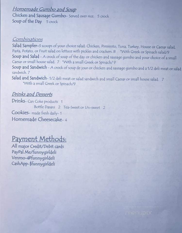 Funny Girl Deli - Blakely, GA menu_pic