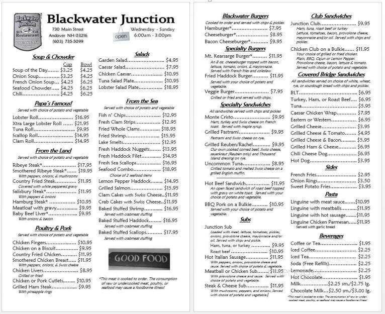 Blackwater Junction Restaurant - Andover, NH menu_pic