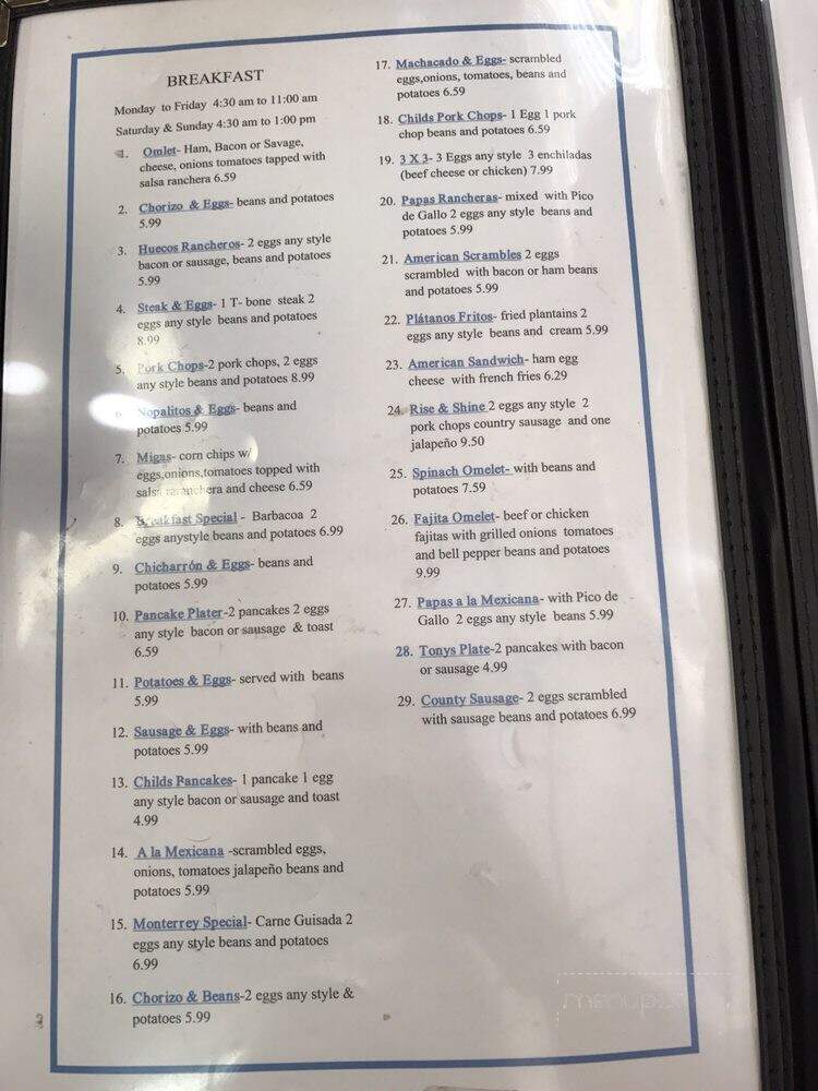 Monterrey Cafe - New Braunfels, TX menu_pic