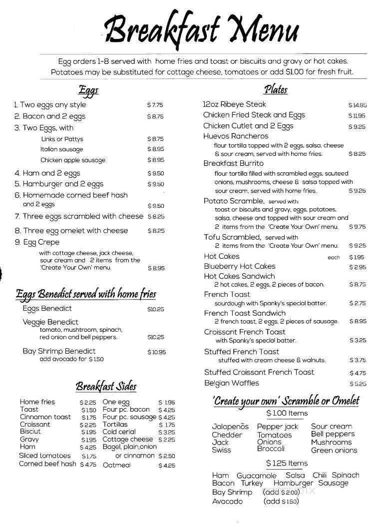Spanky's - Ben Lomond, CA menu_pic