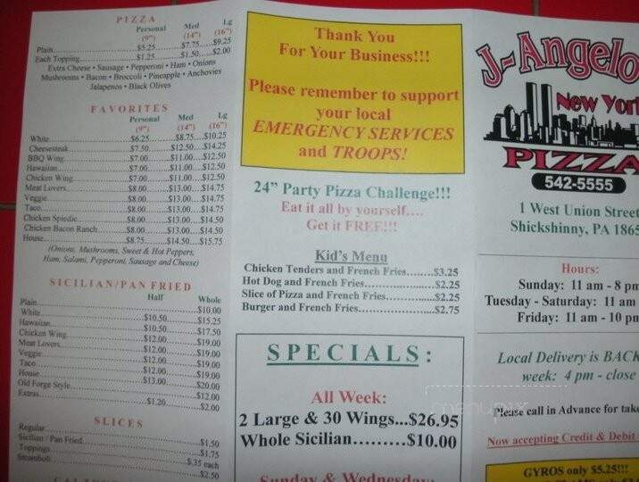 J. Angelos - Shickshinny, PA menu_pic