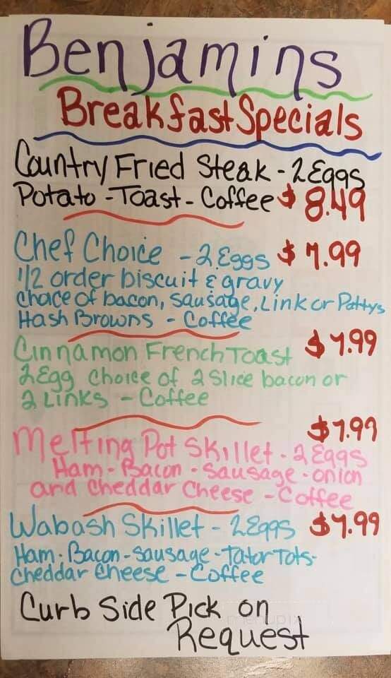 Benjamin's Restaurant - Covington, IN menu_pic