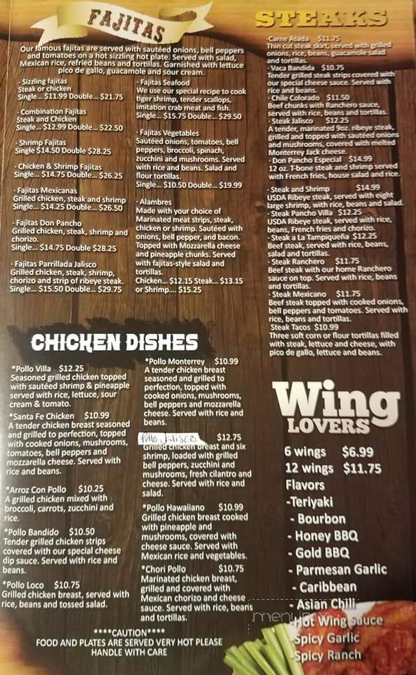 Don Pancho Villa - Kokomo, IN menu_pic