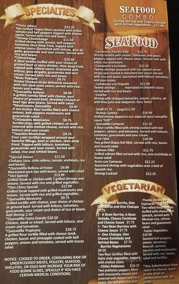 Don Pancho Villa - Kokomo, IN menu_pic