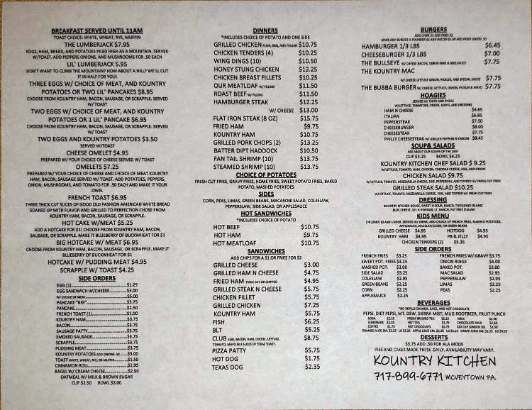 Kountry Kitchen Restaurant - McVeytown, PA menu_pic