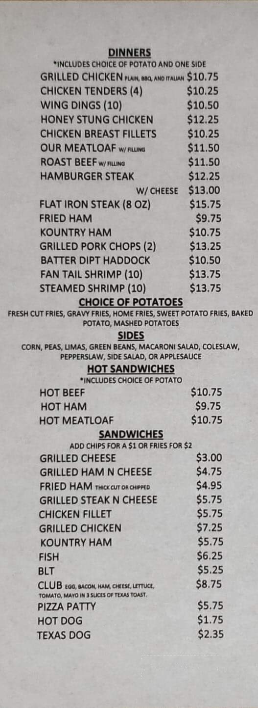 Kountry Kitchen Restaurant - McVeytown, PA menu_pic
