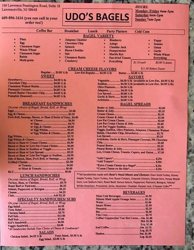 Udo's Bagels - Lawrence Township, NJ menu_pic