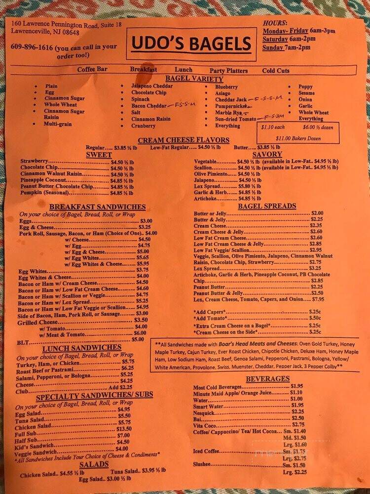 Udo's Bagels - Lawrence Township, NJ menu_pic