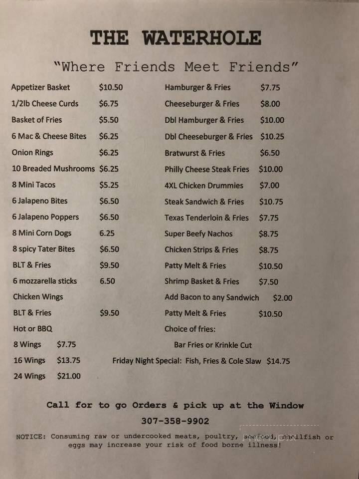 Waterhole - Douglas, WY menu_pic