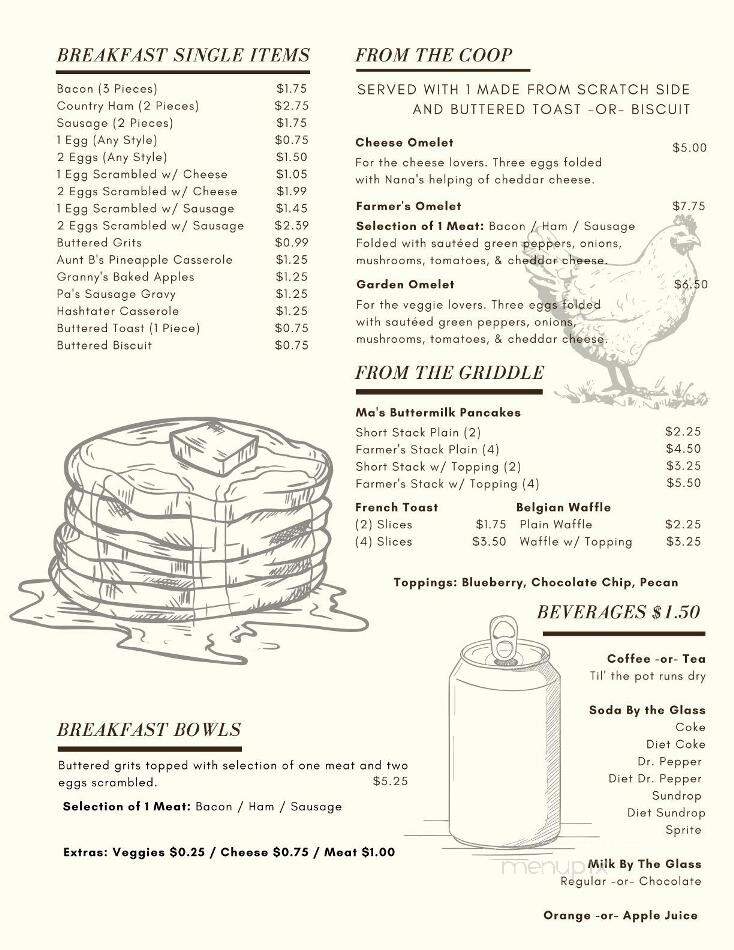 Farm House Restaurant - Clinton, NC menu_pic