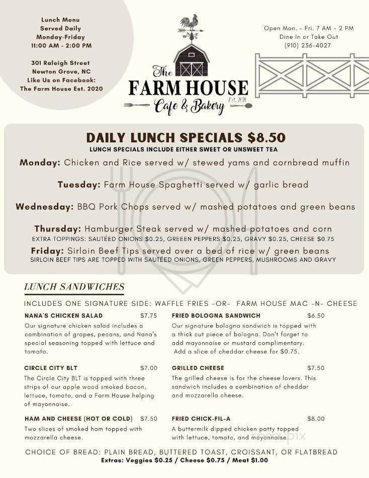 Farm House Restaurant - Clinton, NC menu_pic