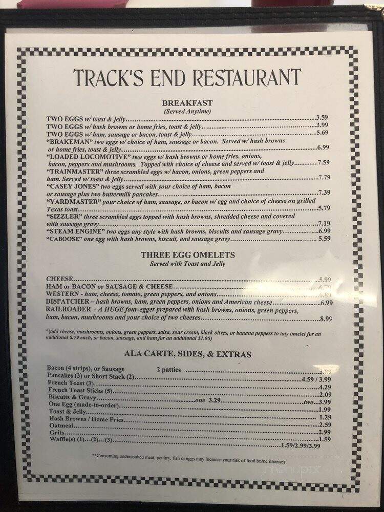 Track's End Restaurant - Chattanooga, TN menu_pic