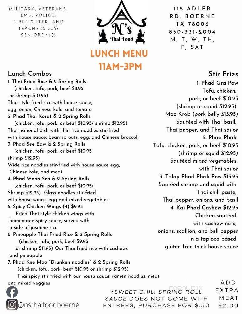 N's Thai Food - Boerne, TX menu_pic