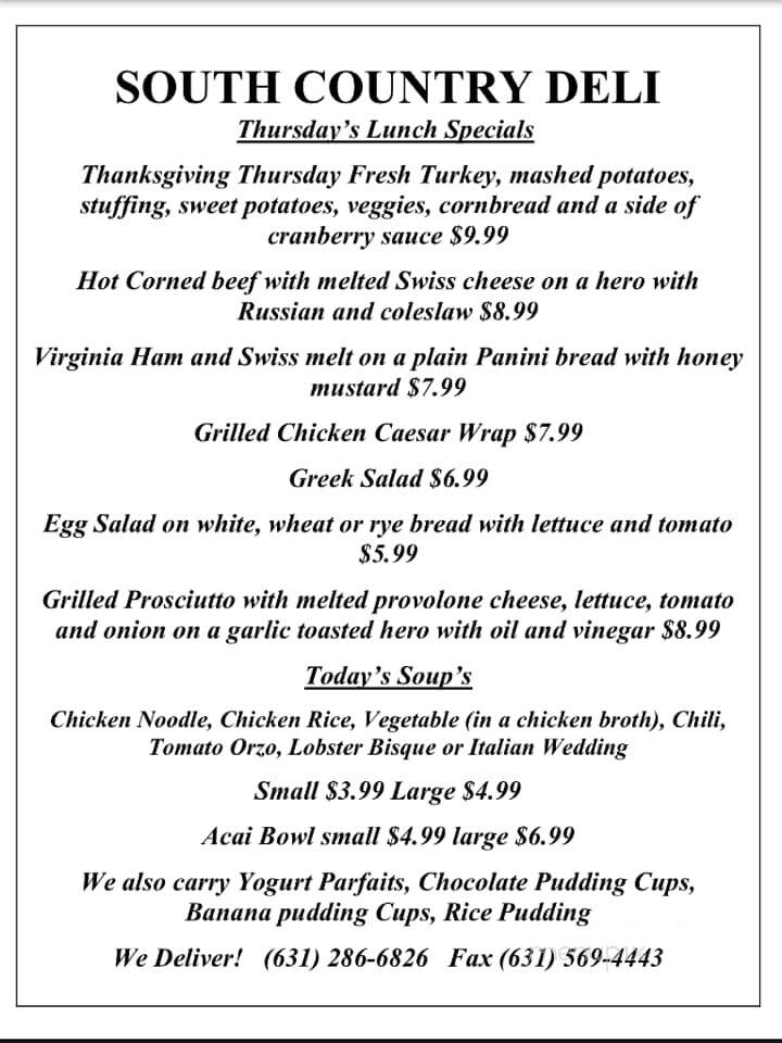 South Country Deli - Patchogue, NY menu_pic