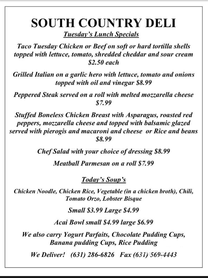 South Country Deli - Patchogue, NY menu_pic
