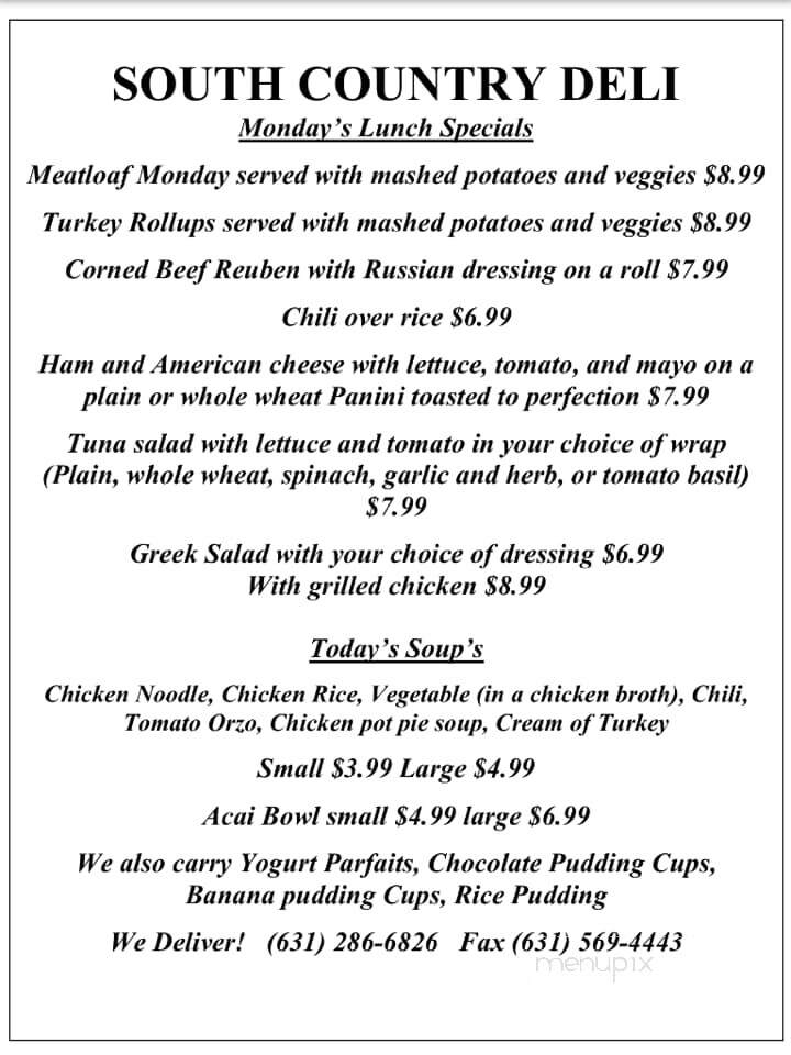 South Country Deli - Patchogue, NY menu_pic