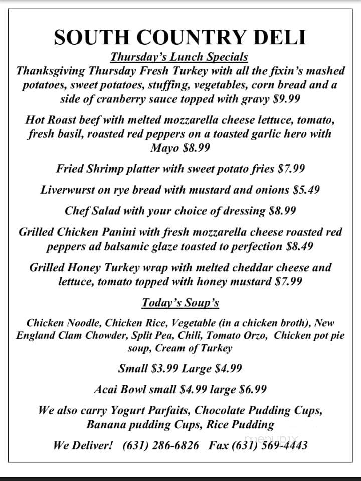 South Country Deli - Patchogue, NY menu_pic