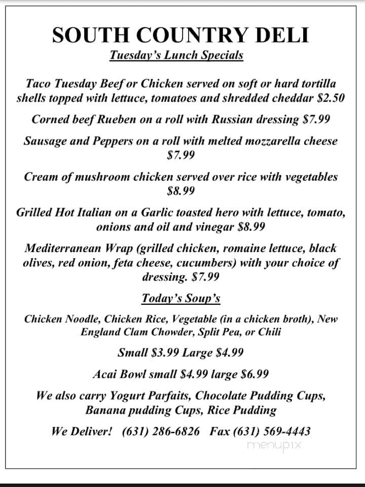 South Country Deli - Patchogue, NY menu_pic