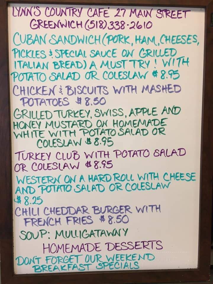 Lynn's Country Cafe - Greenwich, NY menu_pic