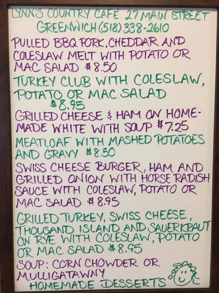 Lynn's Country Cafe - Greenwich, NY menu_pic