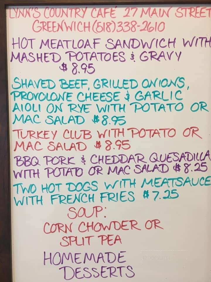 Lynn's Country Cafe - Greenwich, NY menu_pic