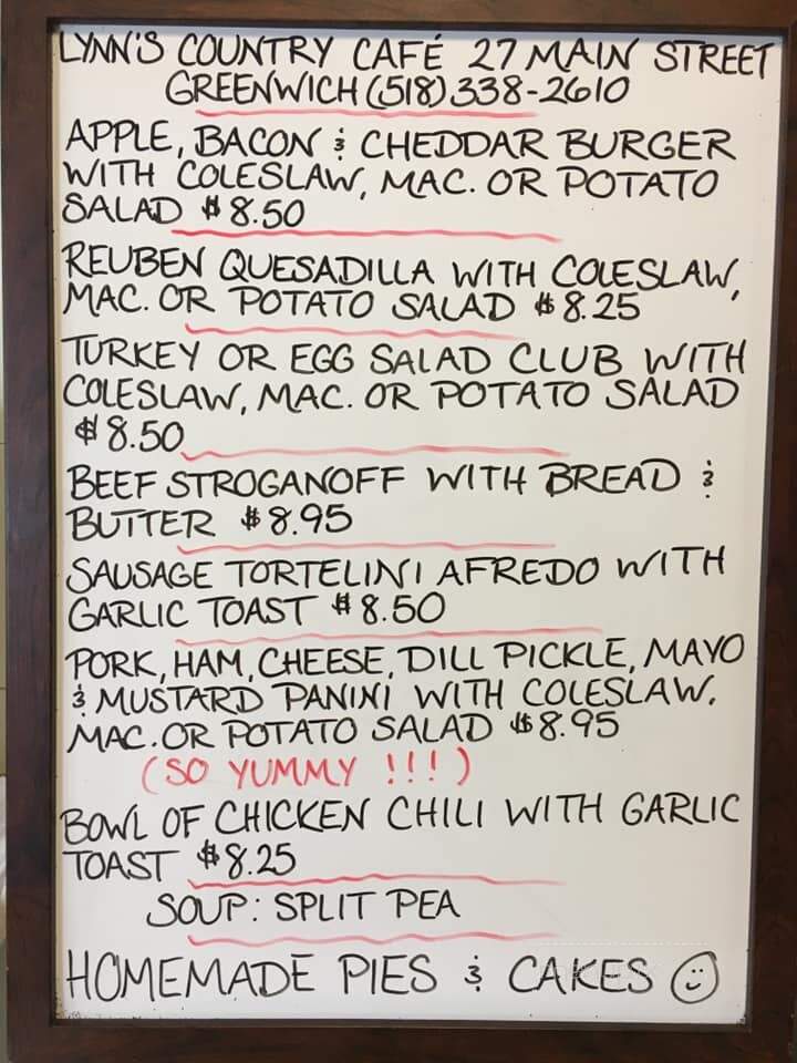 Lynn's Country Cafe - Greenwich, NY menu_pic