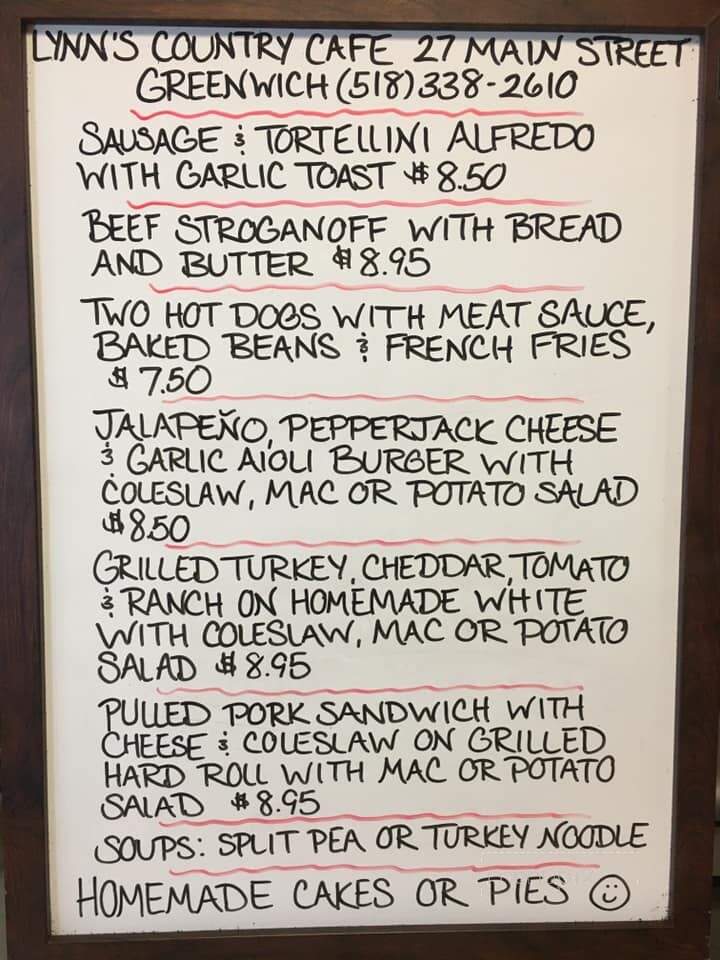 Lynn's Country Cafe - Greenwich, NY menu_pic