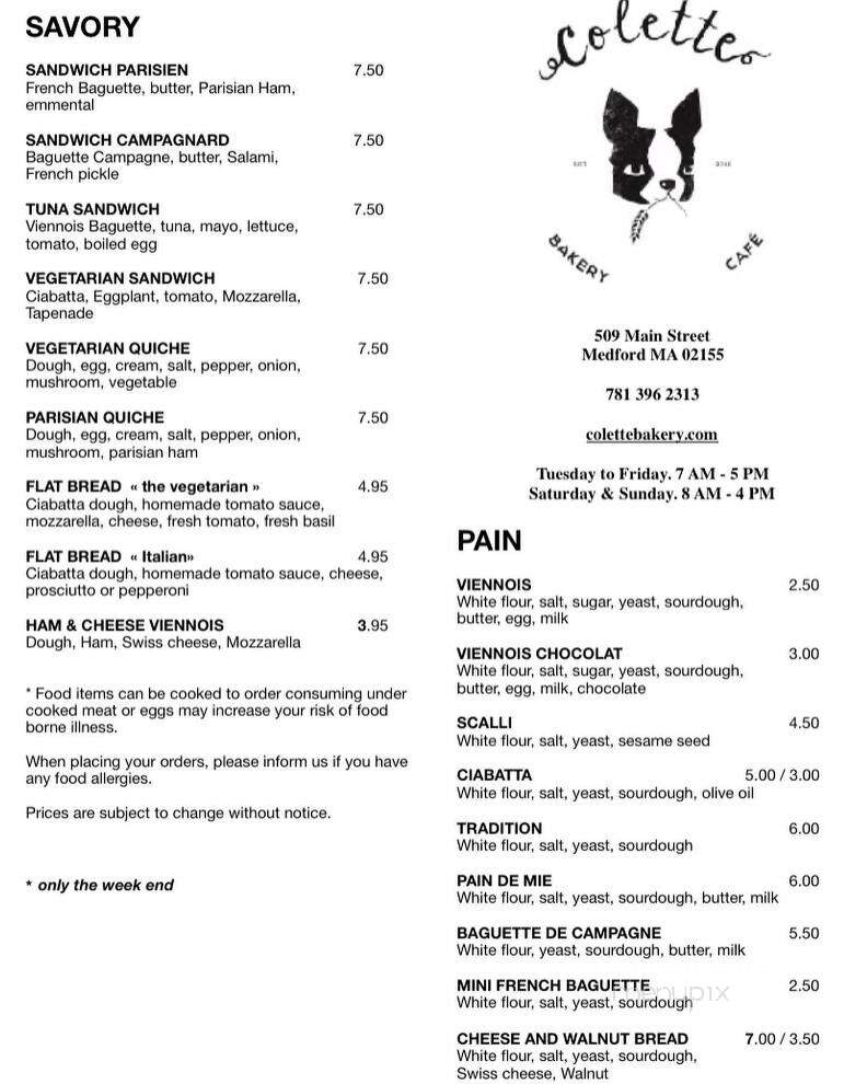 Colette Bakery - Medford, MA menu_pic