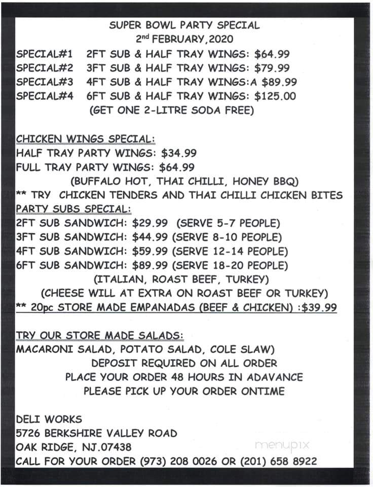 Deli Works - Oak Ridge, NJ menu_pic