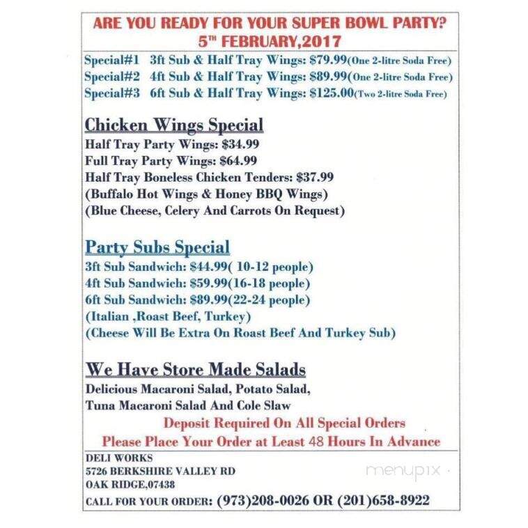Deli Works - Oak Ridge, NJ menu_pic