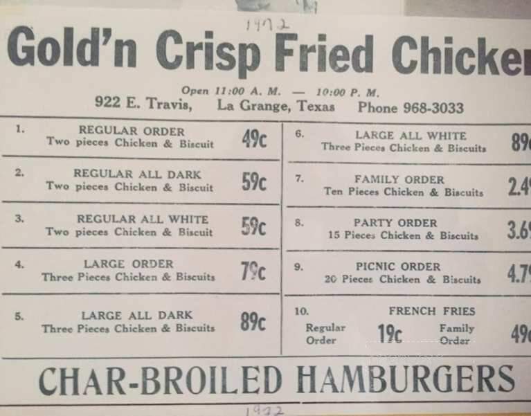 Gold'n Crisp Fried Chicken - La Grange, TX menu_pic