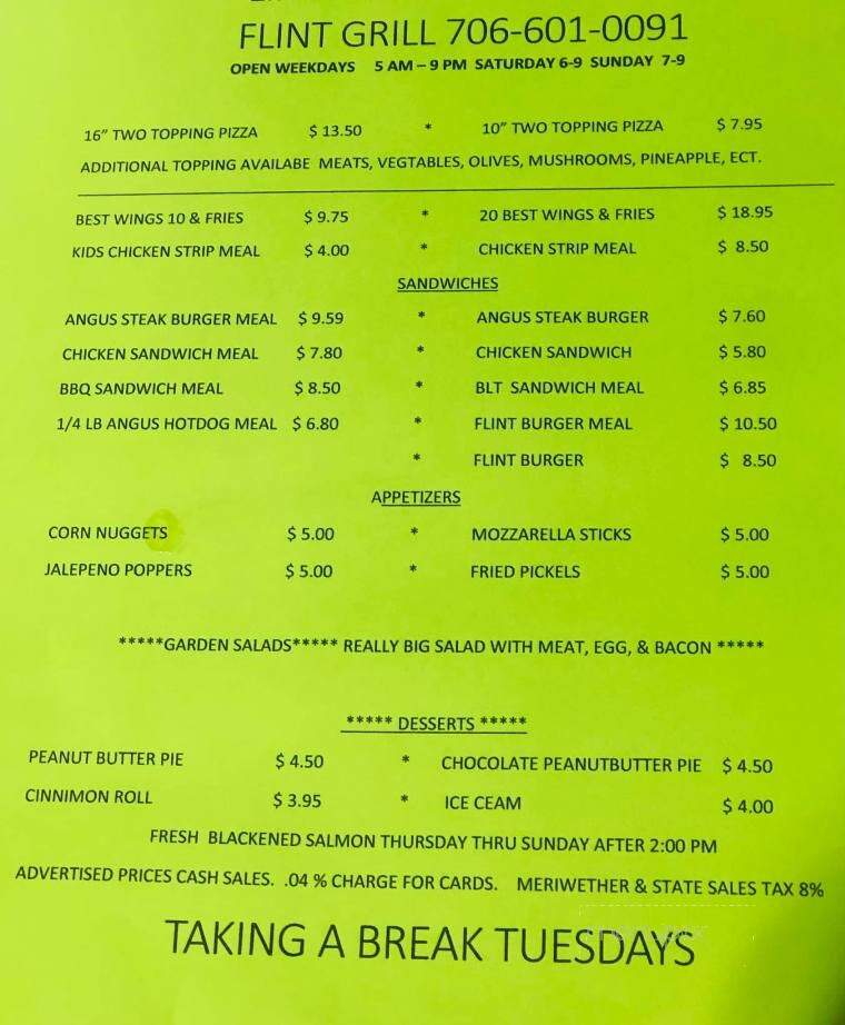 Flint Grill - Woodbury, GA menu_pic