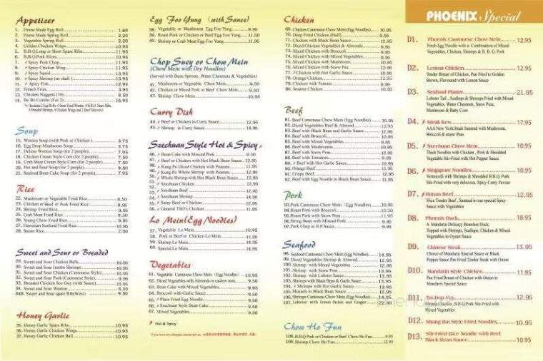 Phoenix Chinese Restaurant - Mississauga, ON menu_pic