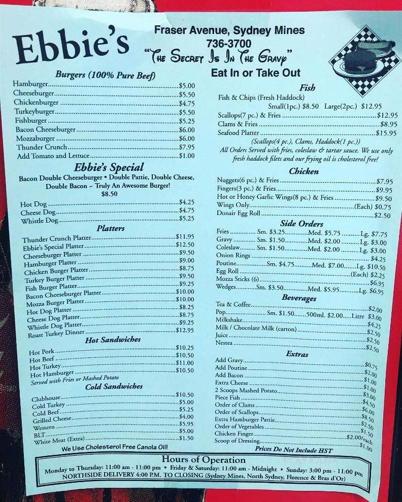 Ebbie's Fast Foods - Cape Breton, NS menu_pic