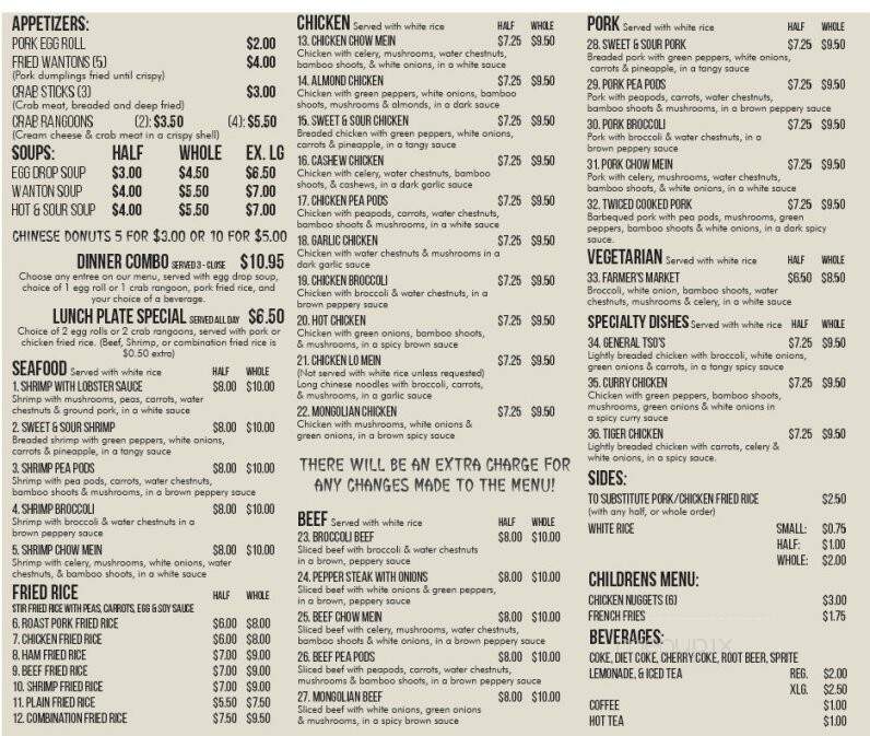 Nang's Chinese Restaurant - Nappanee, IN menu_pic